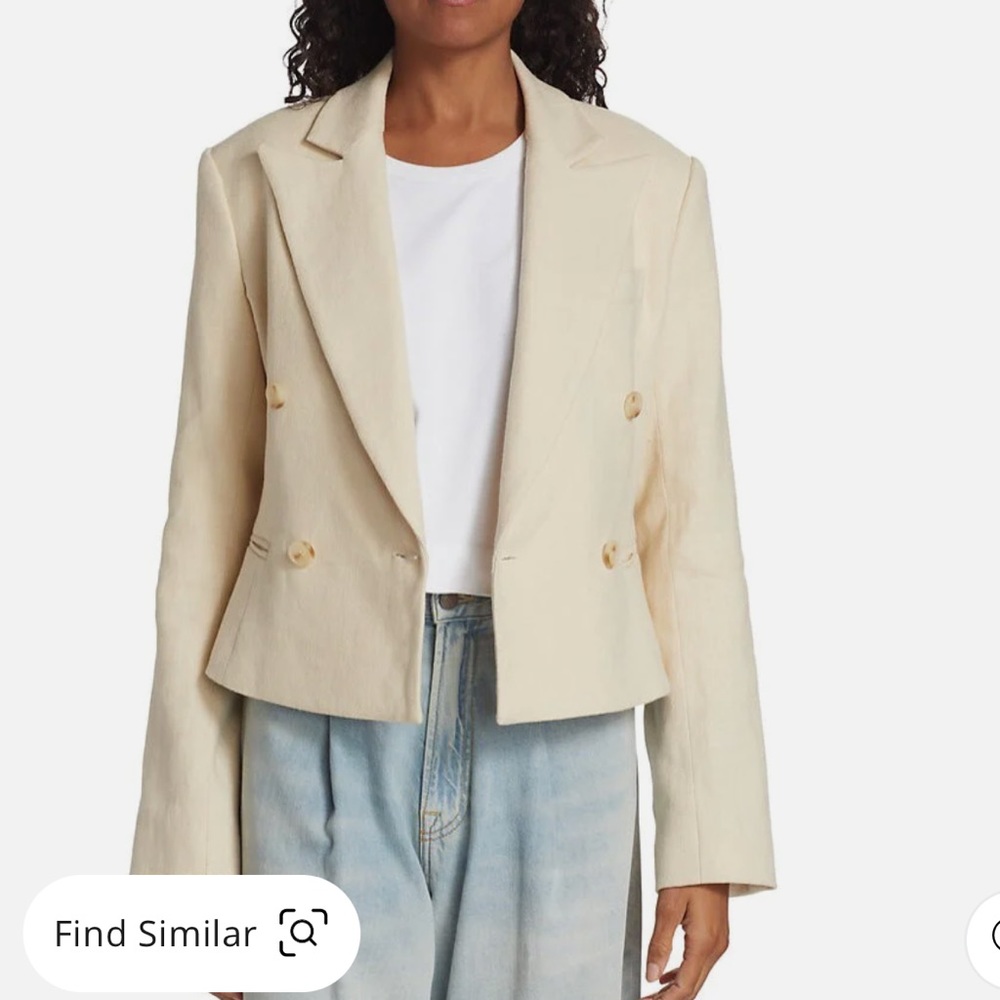 A.L.C. Women River Jacket Barely Linen Double-Breasted Blazer Beige